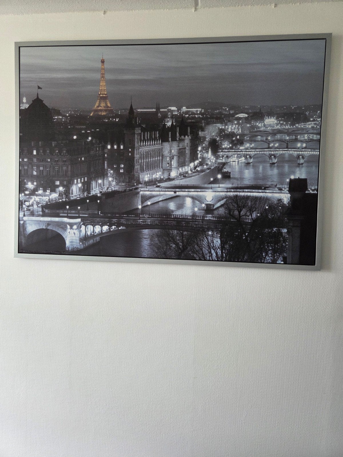Schilderij  Parijs Eiffeltoren zwart-wit, Huis en Inrichting, Ophalen, 125 cm of meer, Zo goed als nieuw, Schilderij