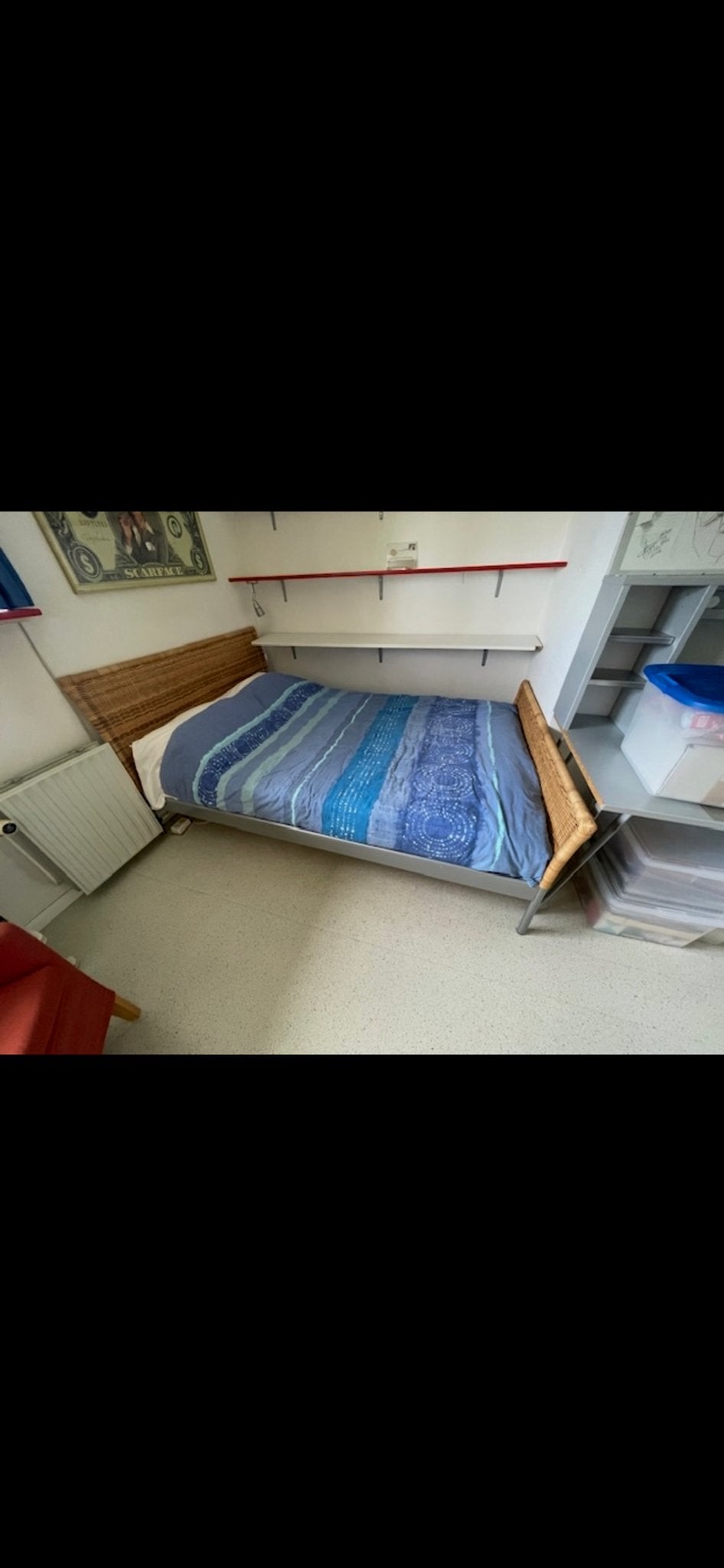 Twee persoonsbed met rieten hoofdeinde, Huis en Inrichting, Slaapkamer | Bedden, Gebruikt, 90 cm, Eenpersoons, Bruin