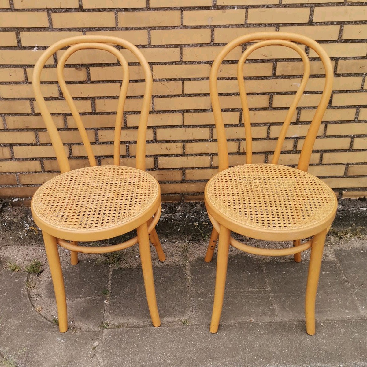 Set van 2 vintage Thonet-stijl weense bistro stoelen, Huis en Inrichting, Stoelen, Ophalen, Gebruikt, Twee, Bruin