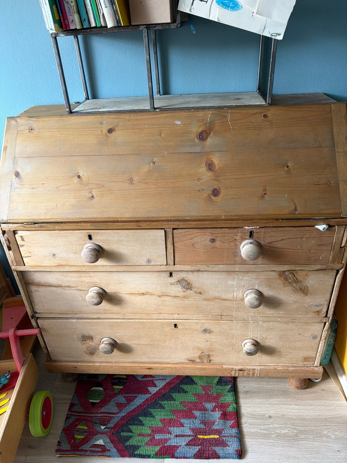 Antiek grenen secretaire met lades, Antiek en Kunst, Ophalen of Verzenden