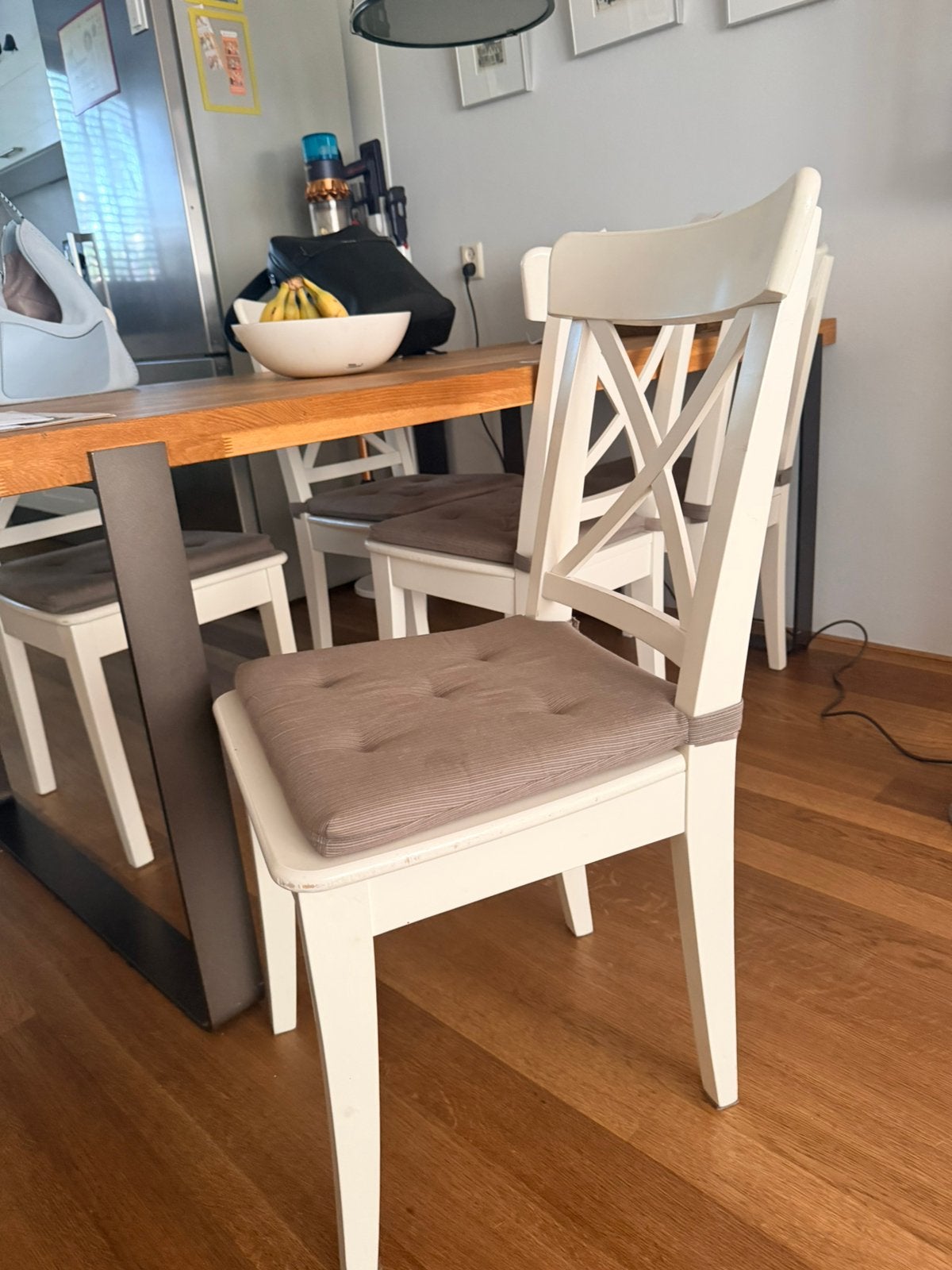 Witte houten Ikea stoelen 6x, Ophalen, Romantisch, Zo goed als nieuw, Grijs