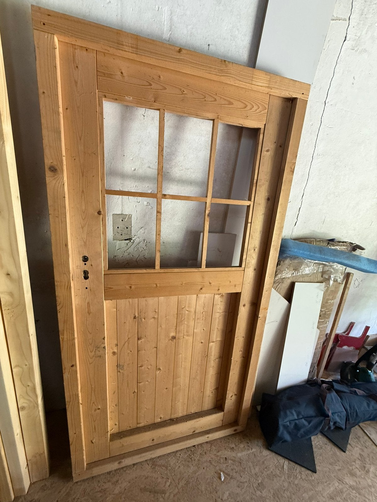 Deur plus 2 ramen, Doe-het-zelf en Verbouw, Deuren en Horren, Ophalen, Minder dan 200 cm, Hout, Buitendeur