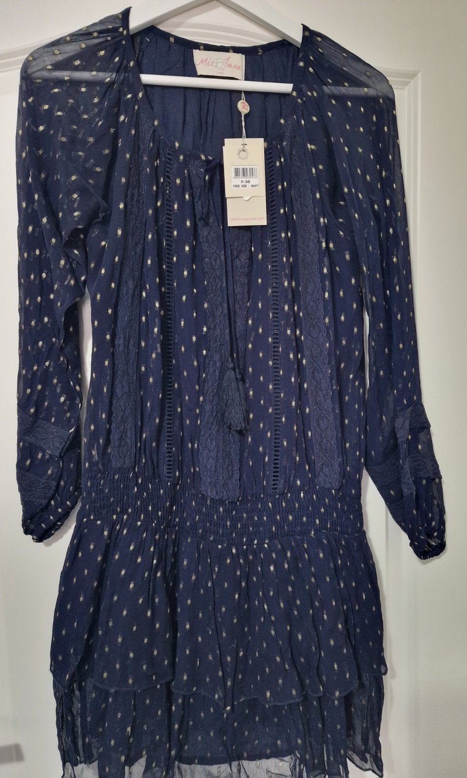 Exclusieve Miss June Ibiza Style Jurk Blauw met Goud - Nieuw, Kleding | Dames, Maat 38/40 (M), Miss June, Nieuw, Boven de knie