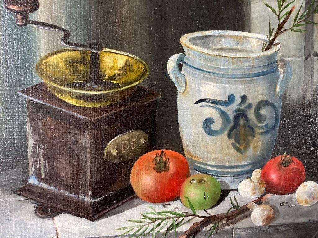 Theo Zwaga, stilleven met tomaten, Keulse pot en koffiemolen, Ophalen