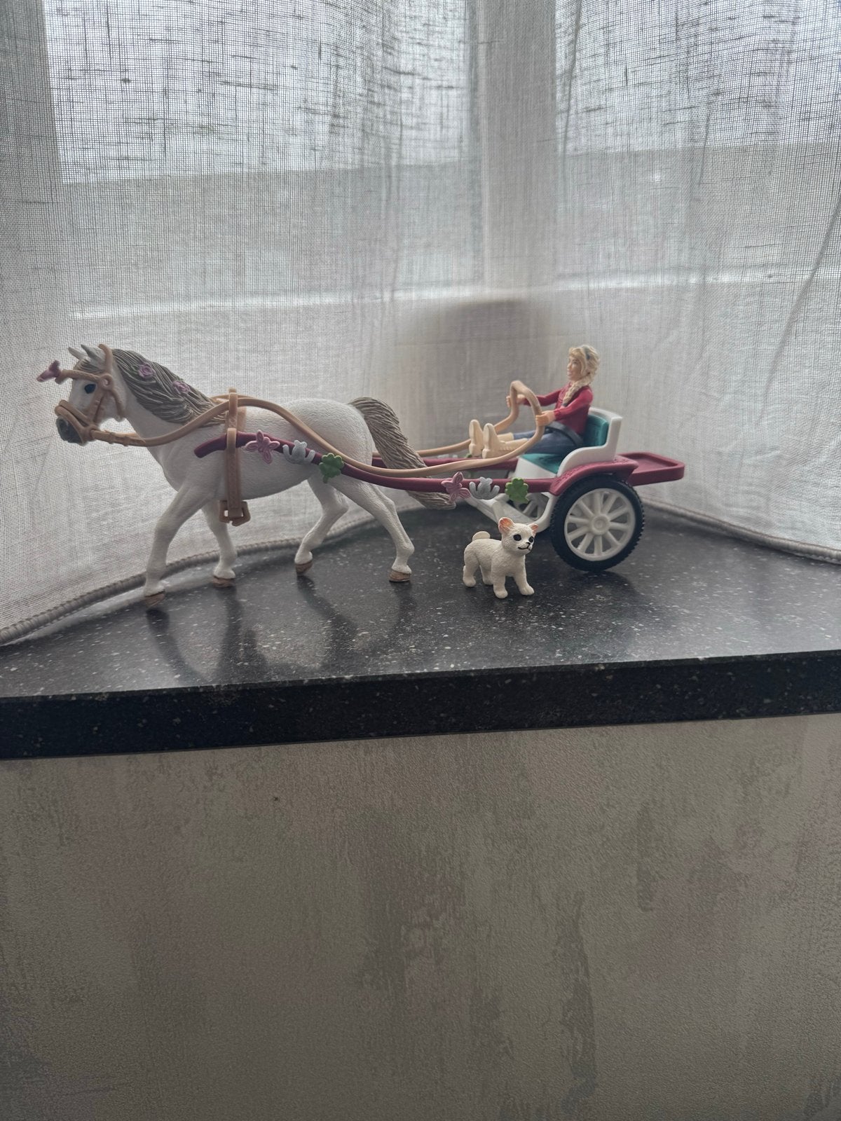 Schleich pony met kar, pop en hondje, Ophalen of Verzenden, Gebruikt, Meisje