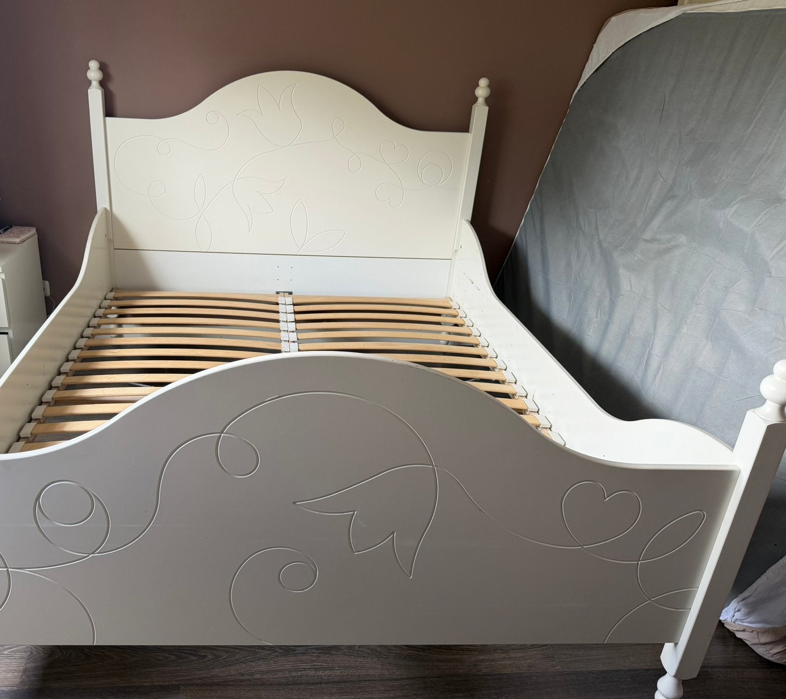 Tweedehands houten ikea bed, Huis en Inrichting, Slaapkamer | Bedden, Ophalen, Gebruikt, Wit, Tweepersoons
