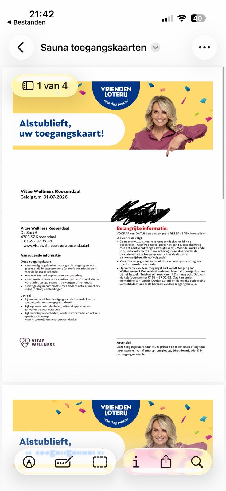 Sauna Vitae Wellness Roosendaal toegang 4x, Tickets en Kaartjes, Recreatie | Overige, Ticket of Toegangskaart