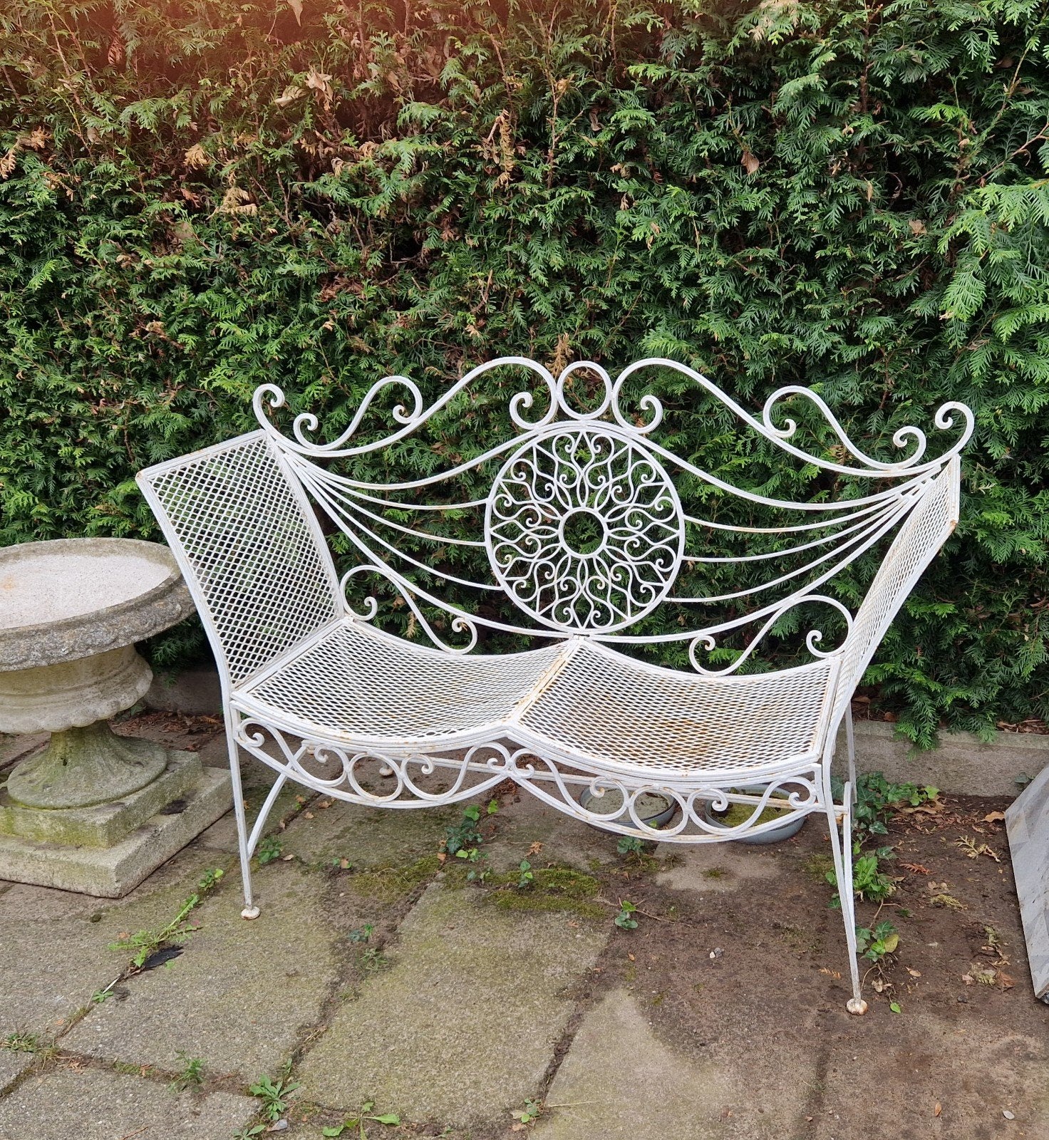 brocante tuinbankje zwaar smeedijzer, Ophalen, Zo goed als nieuw, Metaal