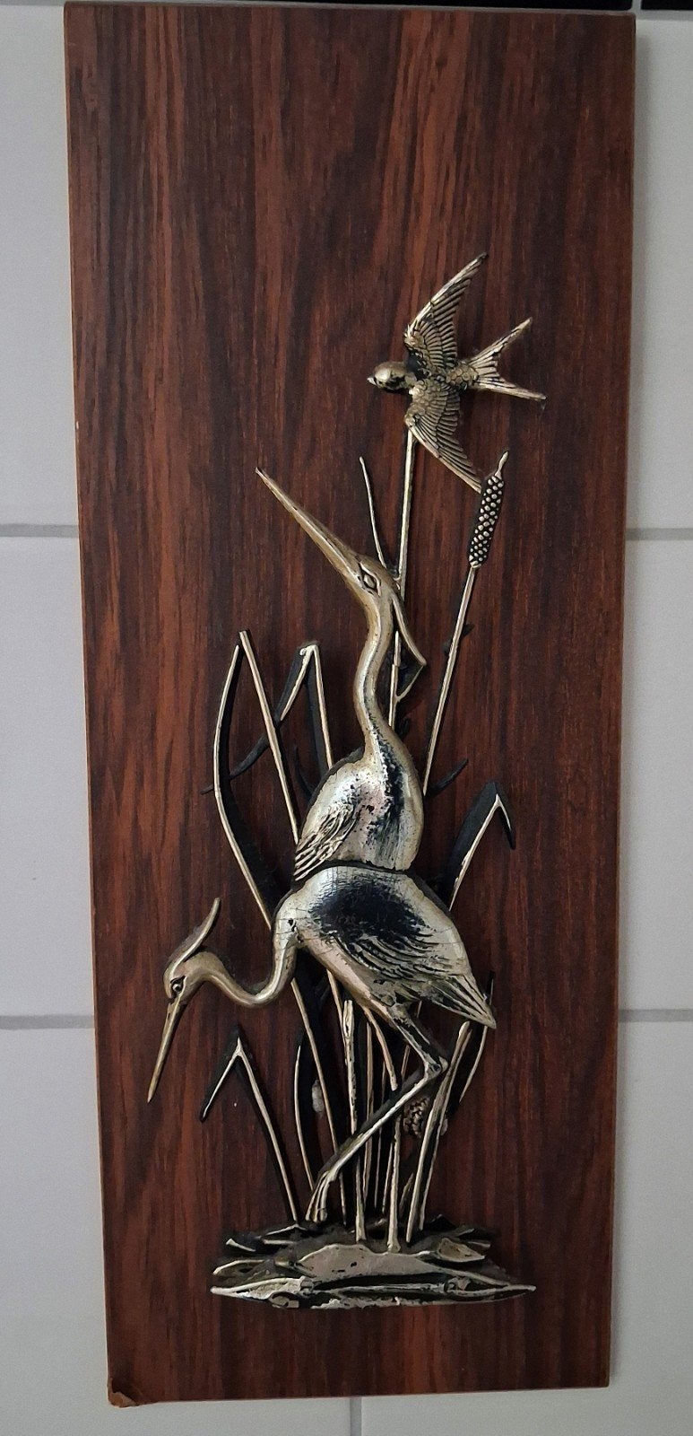 Vintage Mid-Century Wandpaneel – Reigers in Moeras (Jaren '6, Antiek en Kunst, Ophalen of Verzenden