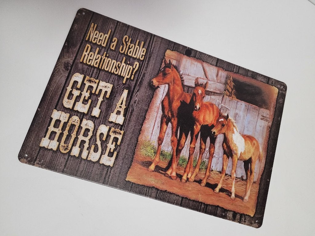 Need a stable relationship paard reclamebord van metaal deco, Info@deconoord.nl, Deco Noord, Nieuw, Ophalen of Verzenden