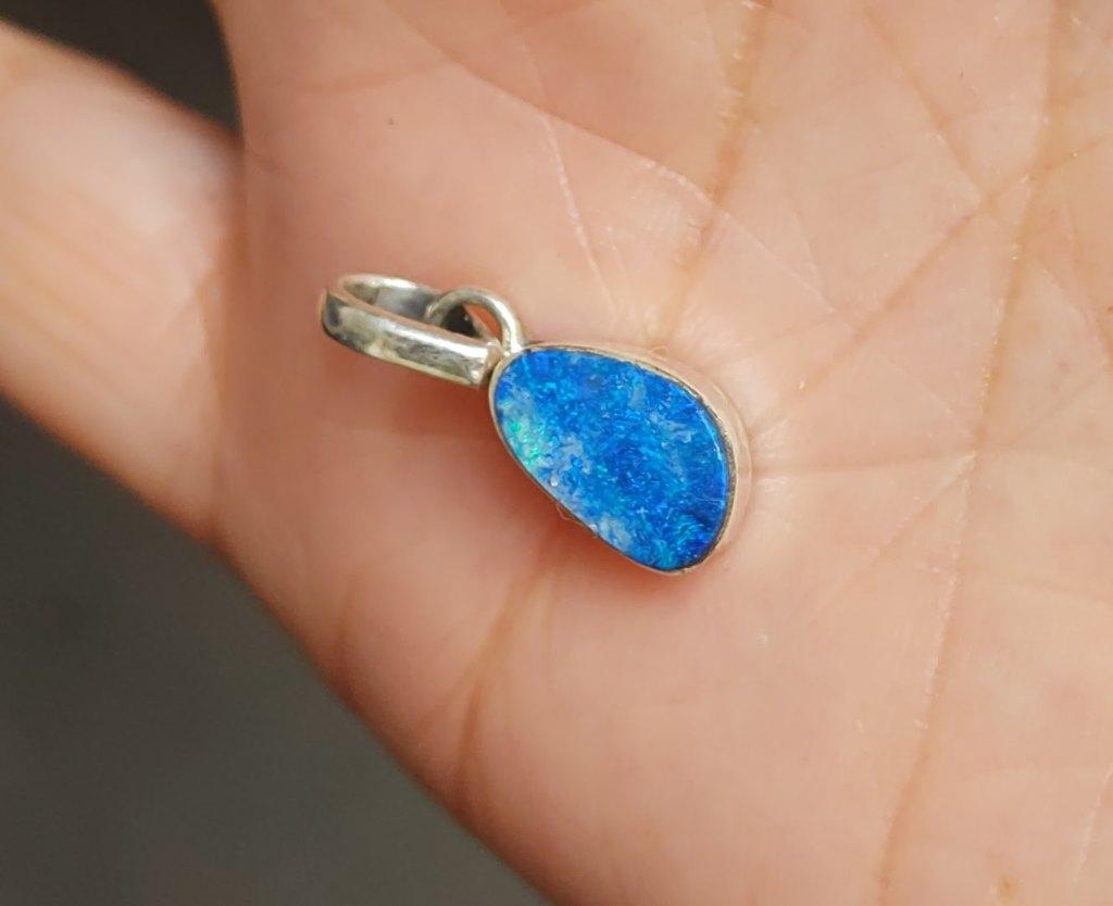 zilveren hanger, natuurlijke Doublet Opaal steen zilver 925, O.T., Blauw, Ophalen of Verzenden, Zilver