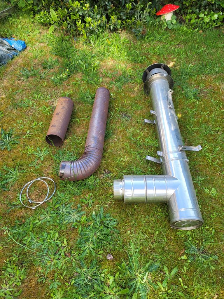 Dubbelwandige RVS Pijp met trekkap 150mm, 170 cm, Doe-het-zelf en Verbouw, Verwarming en Radiatoren, Ophalen, Gebruikt, Overige typen