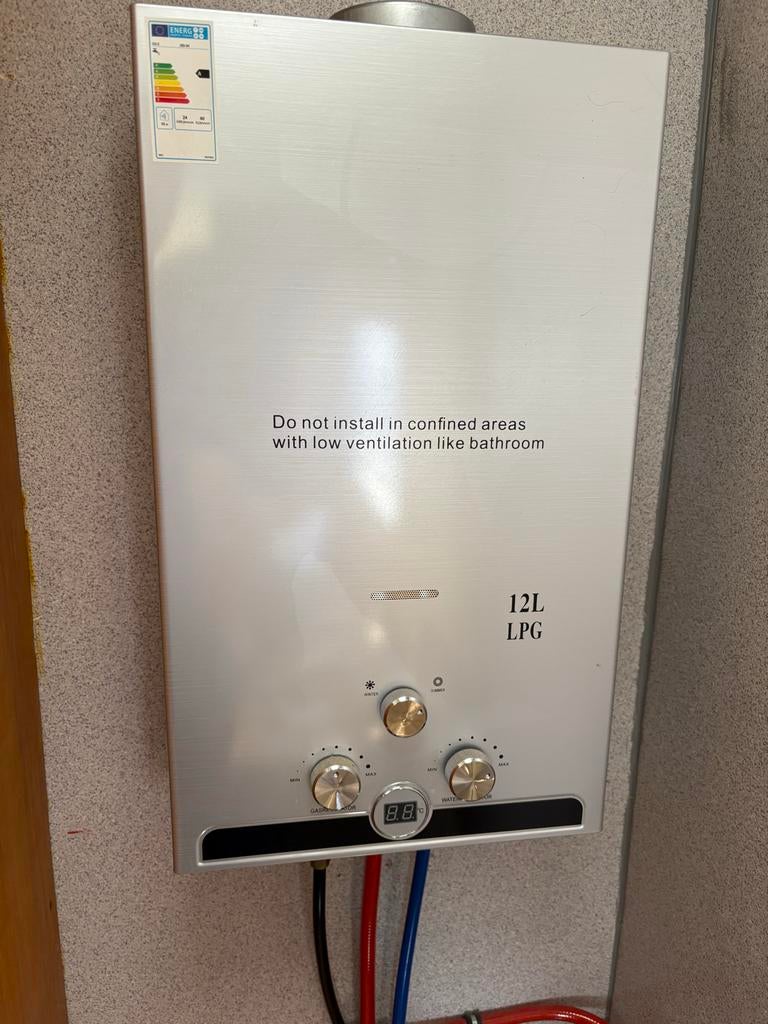 Propaan Geiser Doorstroomverwarmer 12L LPG JSD-24, Doe-het-zelf en Verbouw, Geisers en Boilers, Geiser, Ophalen of Verzenden, Minder dan 20 liter