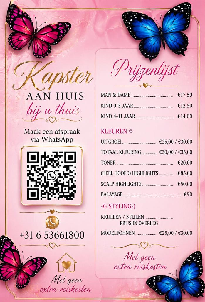 Thuis kapster aan huis, Vacatures, Overige uren, Overige niveaus, Vanaf 5 jaar, Overige vormen