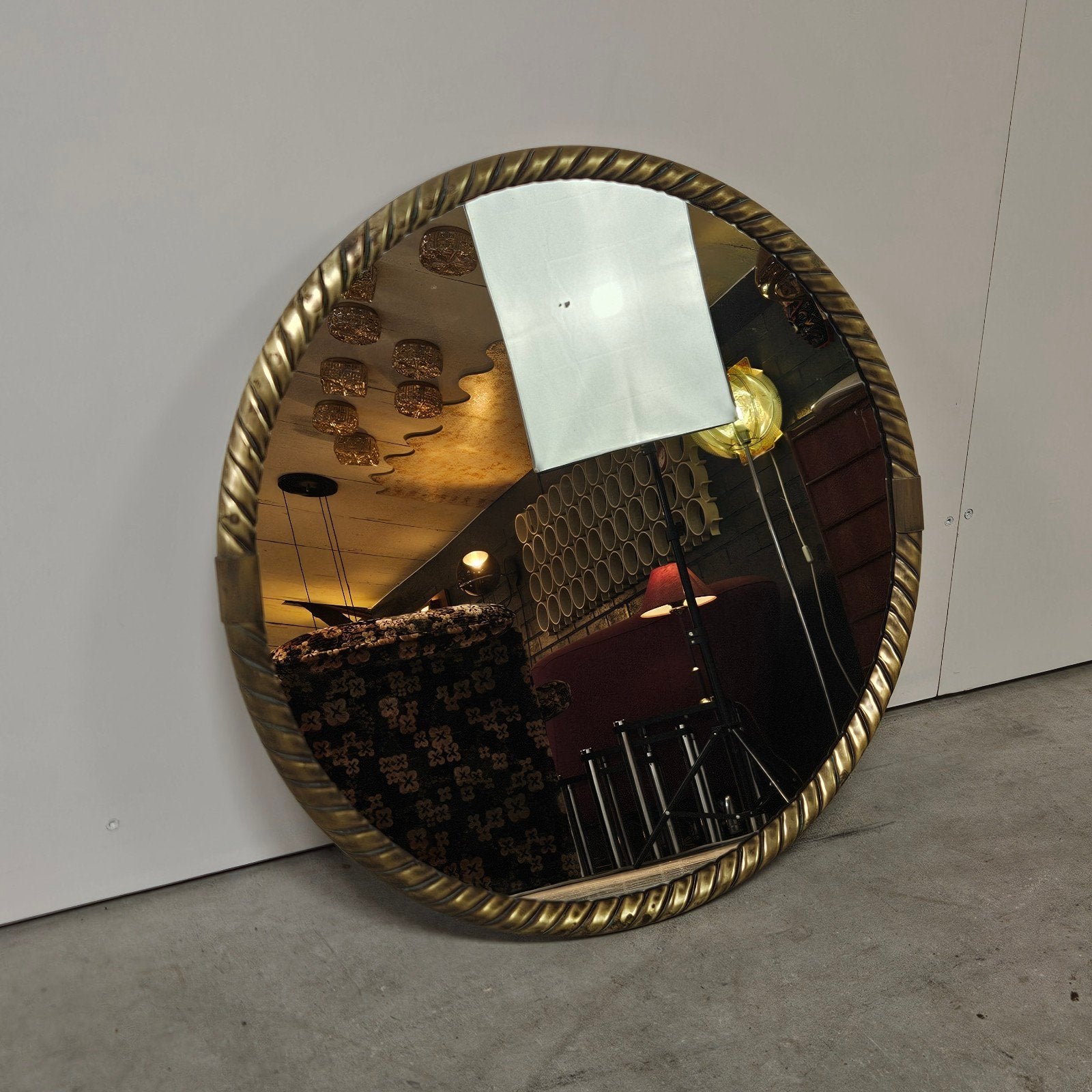 Vintage ronde spiegel, messing, Antiek en Kunst, Antiek | Spiegels, Minder dan 50 cm, Minder dan 100 cm, Rond, Ophalen of Verzenden