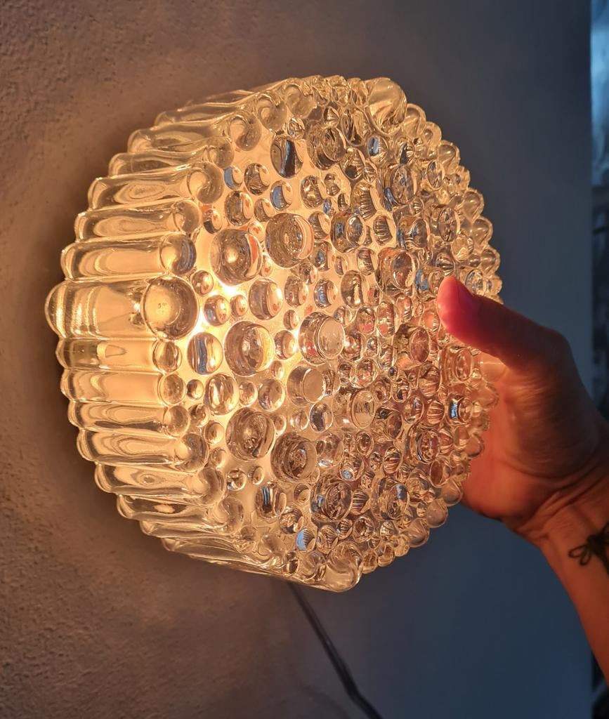 Vintage Hustadt Leuchten Bubbelglas Wand-/Plafondlamp, Ophalen of Verzenden, Zo goed als nieuw, Glas