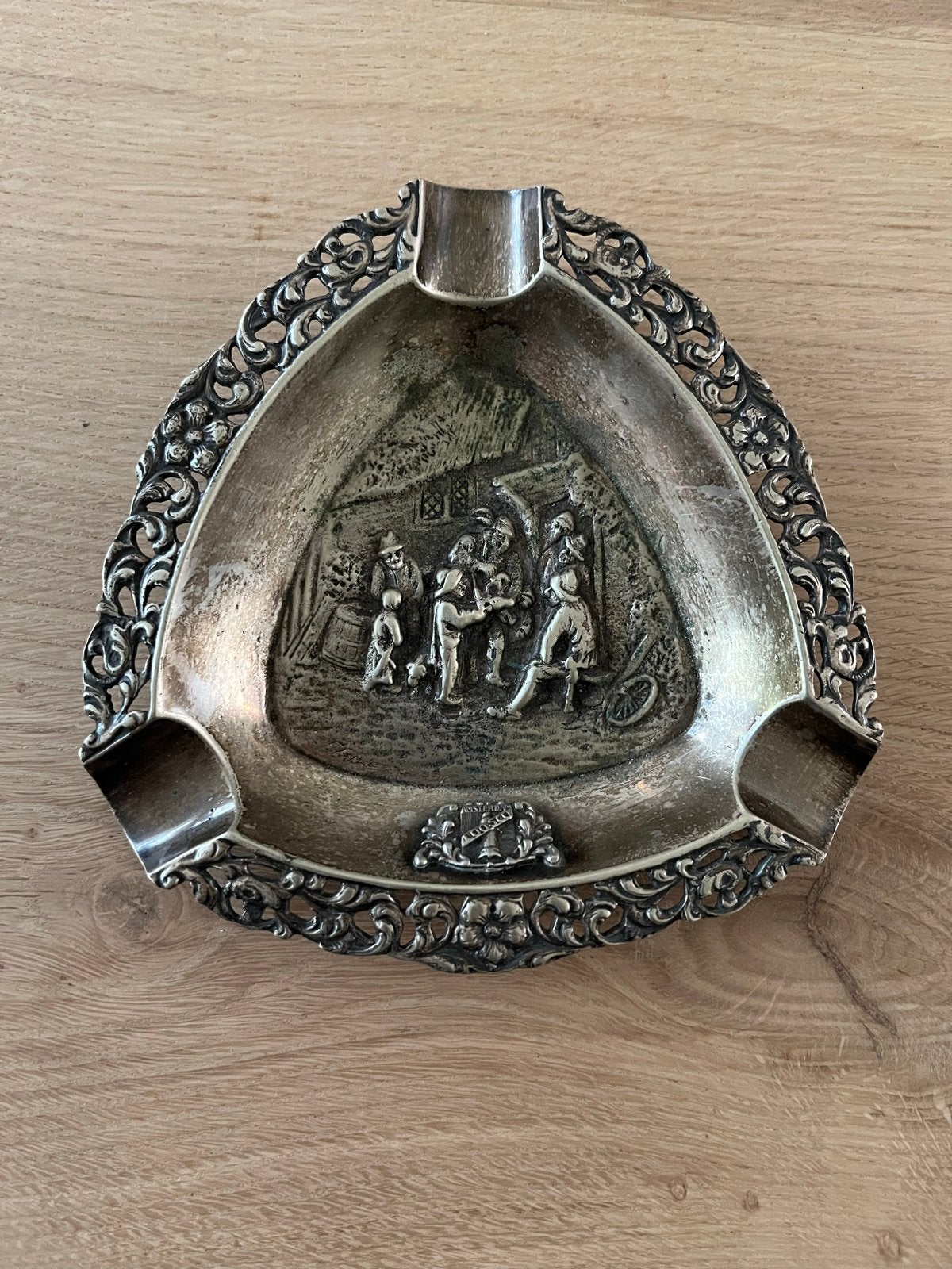 Vintage Zilveren Asbak met Reliëf., Ophalen of Verzenden, Zilver