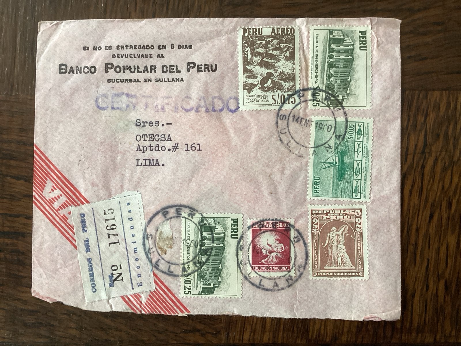 Zeldzame Peruaanse Aangetekende Luchtpostbrief 1900, Ophalen of Verzenden, Voor 1920, Gelopen, Buiten Europa