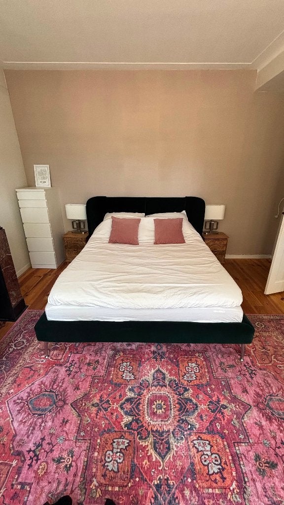 IKEA TUFJORD Groen Fluweel Bedframe 160x200, Ophalen, Luxueus, Tweepersoons, Zo goed als nieuw
