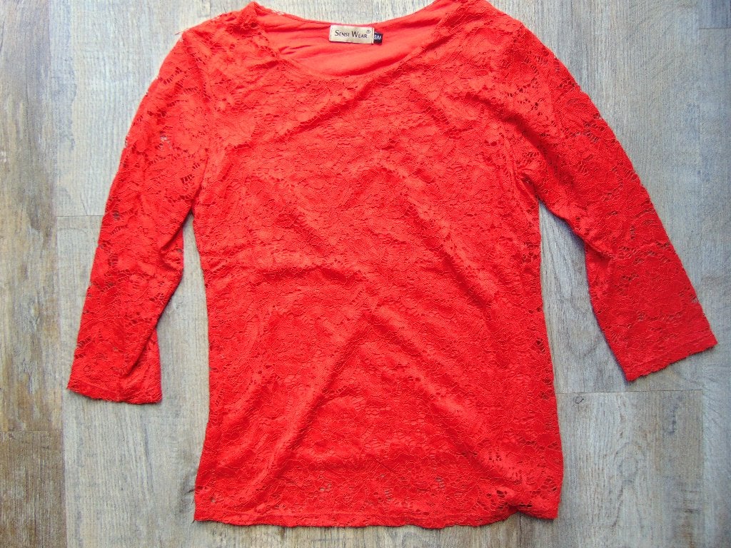 Sensi Wear shirt rood kant maat S 36 / M 38 longsleeve, Zo goed als nieuw, Lange mouw, Maat 36 (S), Rood