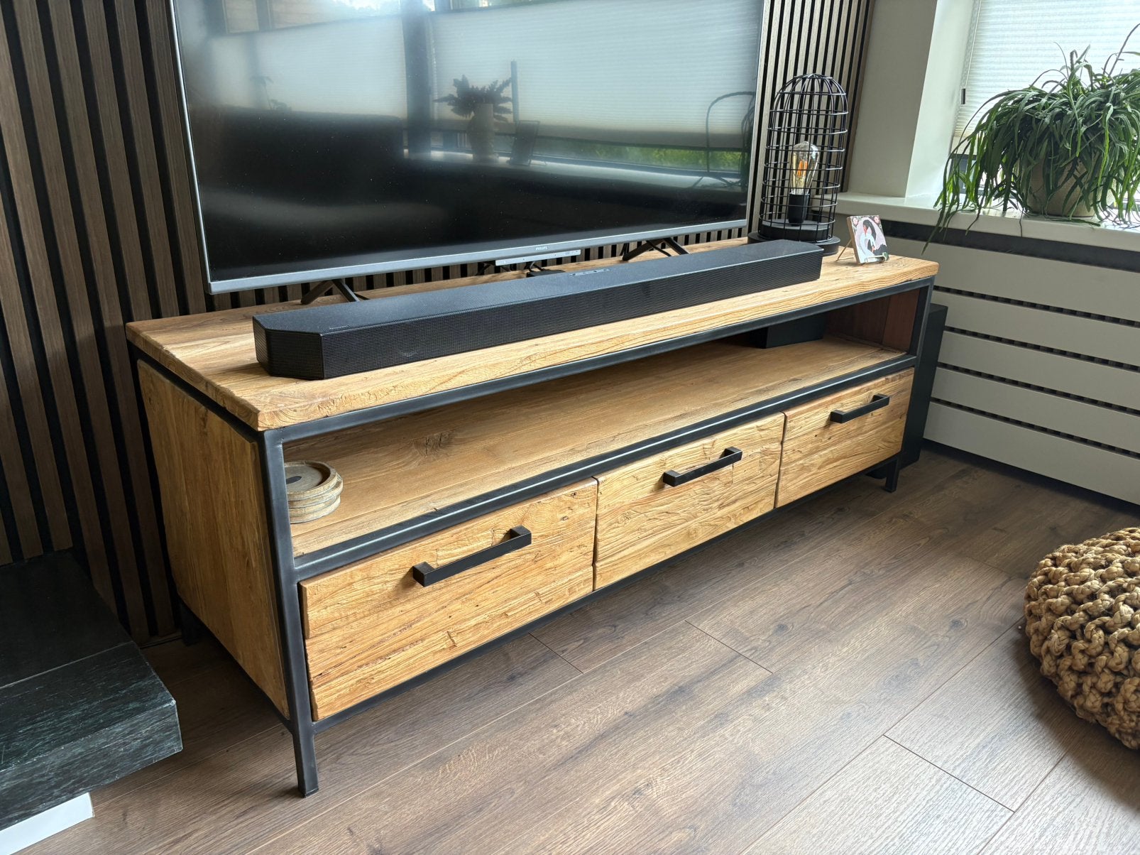 Pronto TV meubel teakhout, Ophalen, 100 tot 150 cm, Teakhout, Nieuw