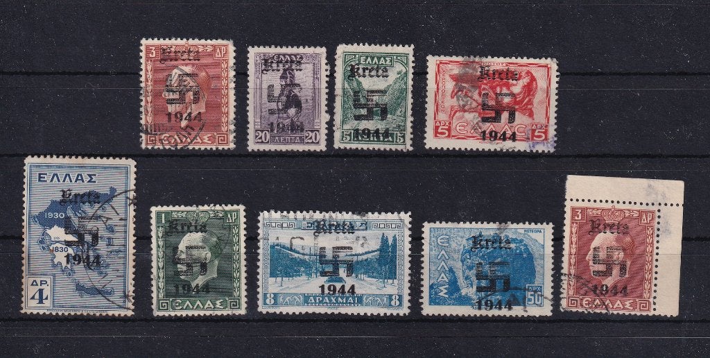 B38B) 1944 WO2 Duitse bez Kreta 9x opdrukken?, Verzenden, Griekenland, Gestempeld