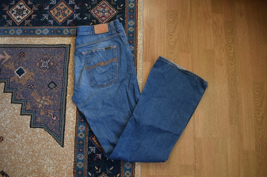Nudie Jeans Heren Spijkerbroek Lichtblauw Wijde Pijpen 36/34, W36 - W38 (confectie 52/54), Nudie Jeans, Blauw, Ophalen of Verzenden