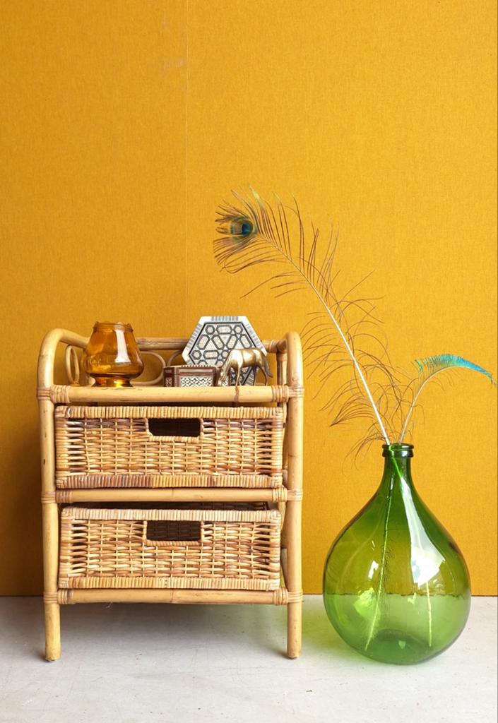 Vintage rotan kastje met 2 lades / mandjes - H59 B45 D35, Gebruikt, Onbekend, Ophalen of Verzenden, Onbekend
