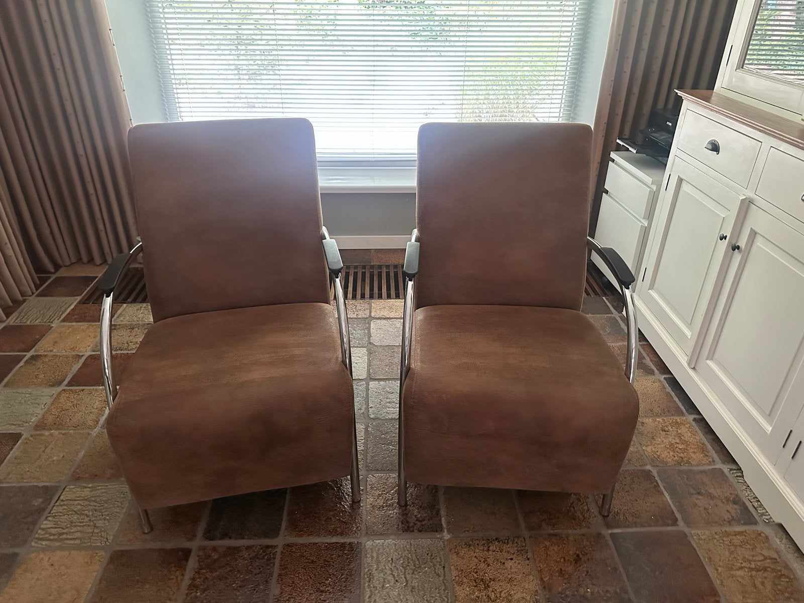 Twee comfortabele fauteuils - (Cognac)Bruin, Ophalen, Gebruikt, Twee, Bruin