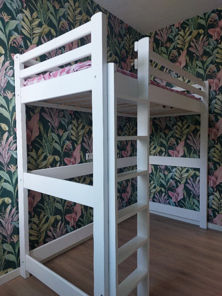 Witte houten hoogslaper, Ophalen, 100 cm, Hoogslaper, Eenpersoons