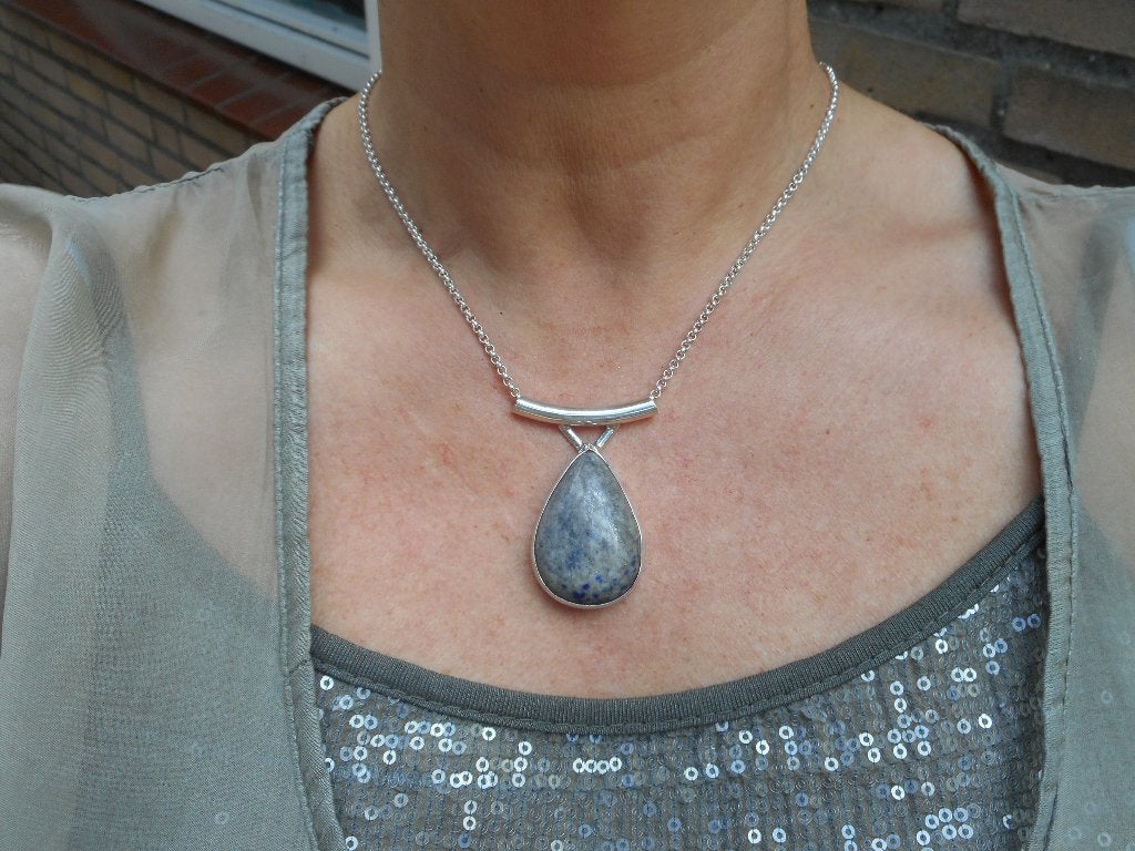 Zilveren jasseron ketting met grote steen hanger nr.280, Met hanger, Verzenden, Zo goed als nieuw, Zilver
