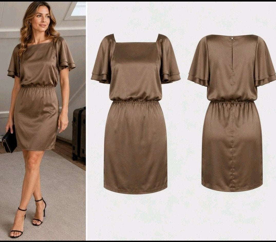 BANANA REPUBLIC Zijden Jurk Taupe/Bronze Maat S Nieuw, Kleding | Dames, Beige, Nieuw, Ophalen of Verzenden, Maat 36 (S)