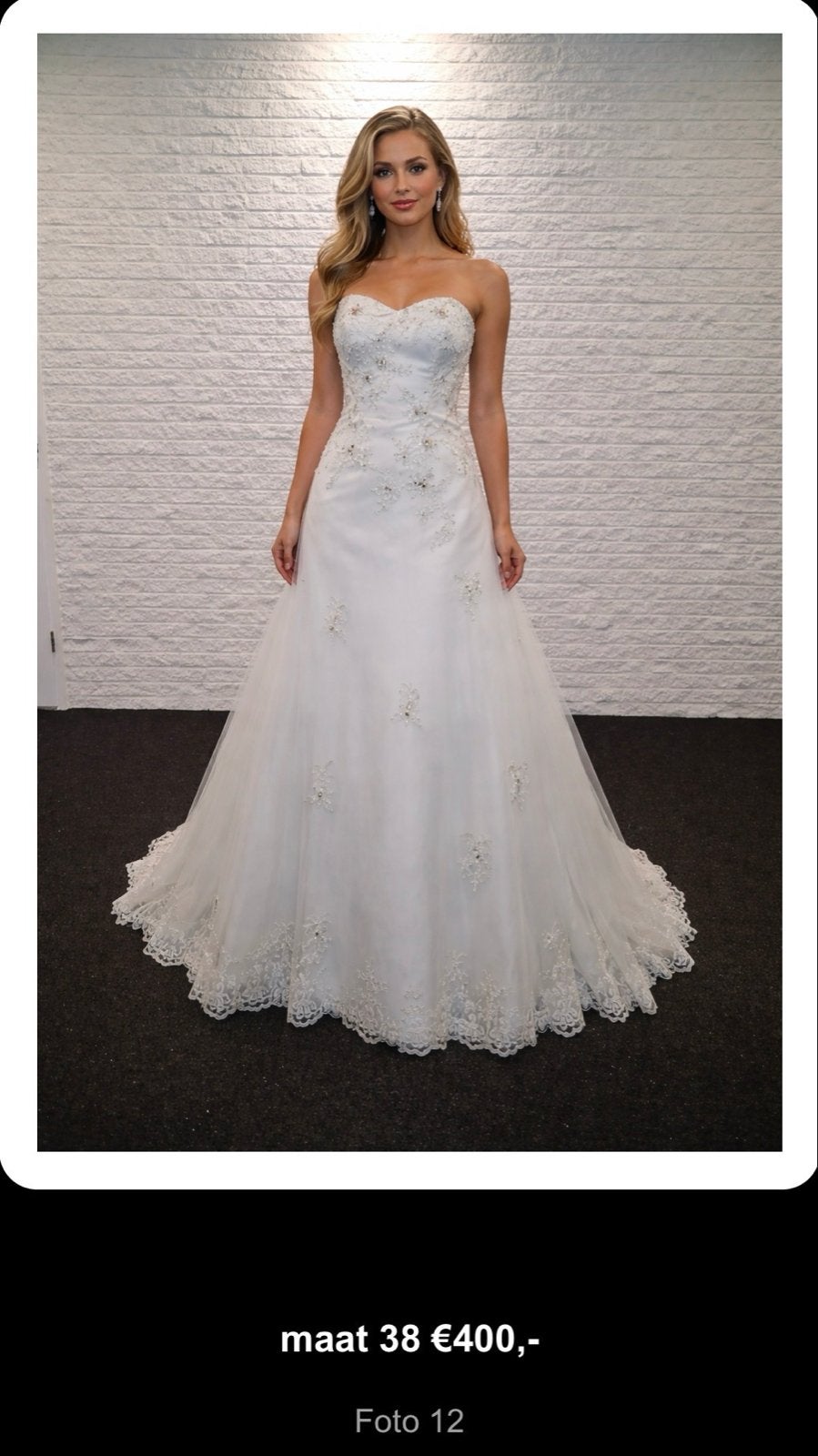 Prachtige strapless trouwjurk met kant en sleep, Ophalen, Nieuw, Wit, Trouwjurk