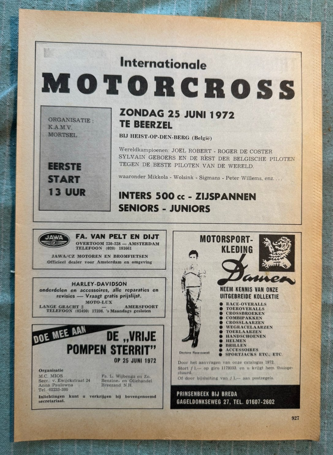 Advertentie uit 1972 Beerzel Motorcross K.A.M.V. Mortsel, Verzenden, Zo goed als nieuw, Motoren