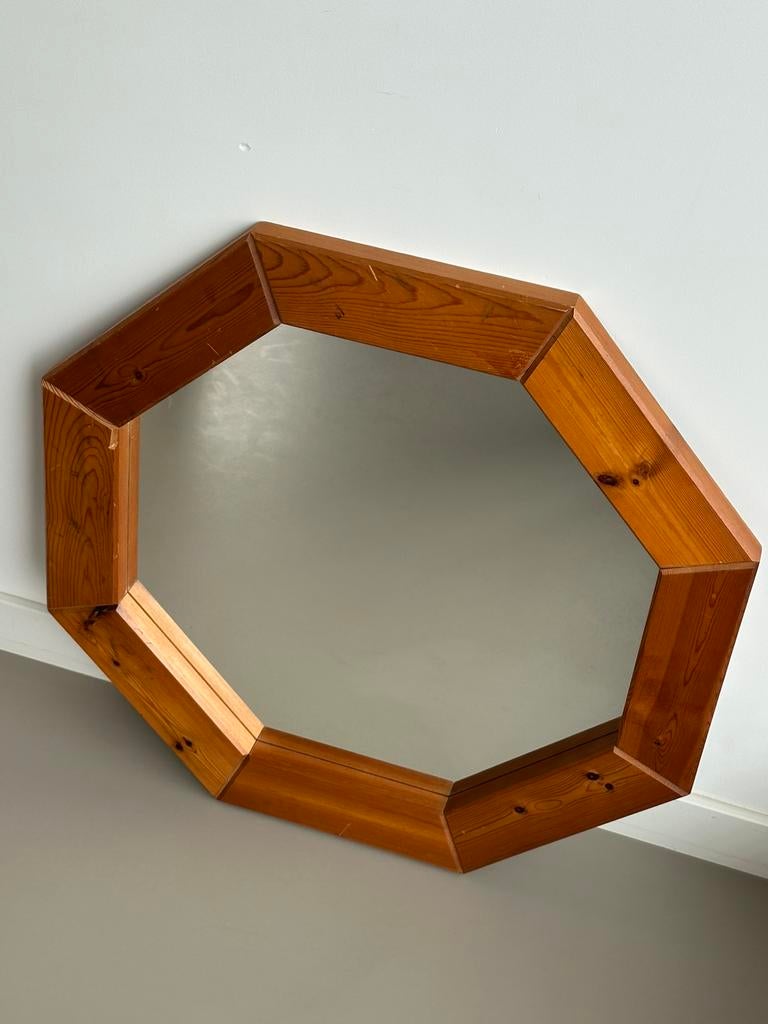 Vintage Deense spiegel eikenhout 80’s Scandinavisch retro, Gebruikt, Ophalen of Verzenden, 75 tot 100 cm, Minder dan 100 cm