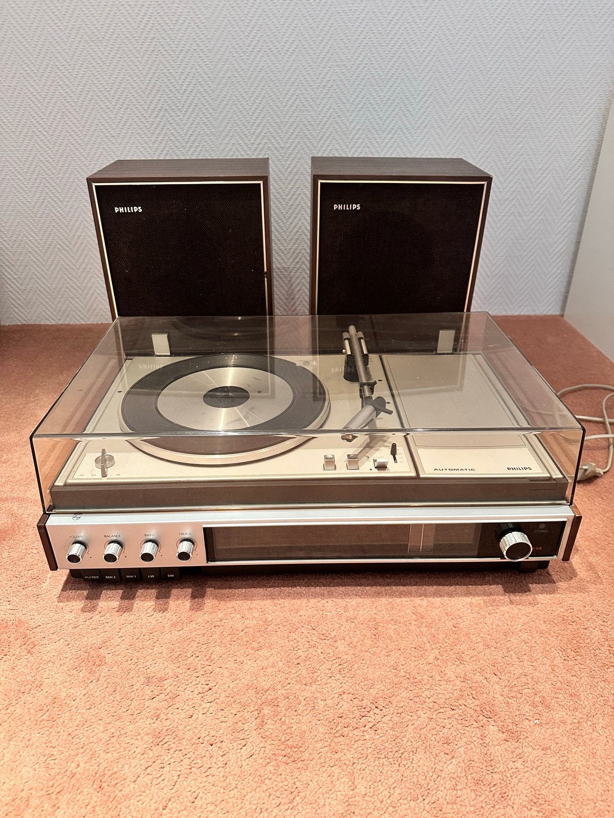 Philips 22RH814 Platenspeler met radio en speakers, Philips, Gebruikt, Automatisch, Ophalen of Verzenden