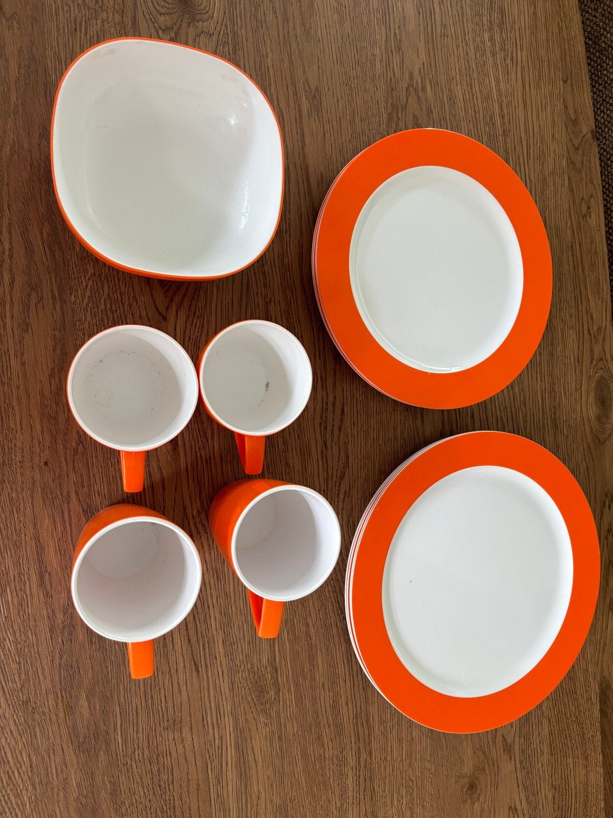 Rosti mepal servies 13-delig, oranje/wit. Camping, Ophalen, Kunststof, Gebruikt, Mepal