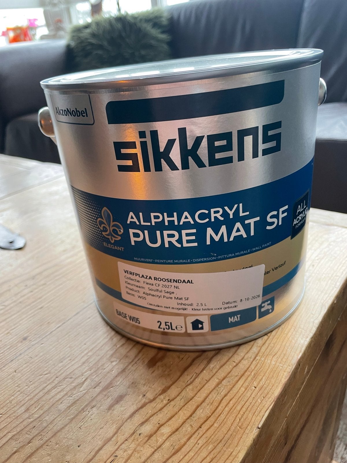 Sikkens Alphacryl Pure Mat SF Muurverf - Soulful Sage 2.5L, Nieuw, Ophalen of Verzenden, Verf, Minder dan 5 liter