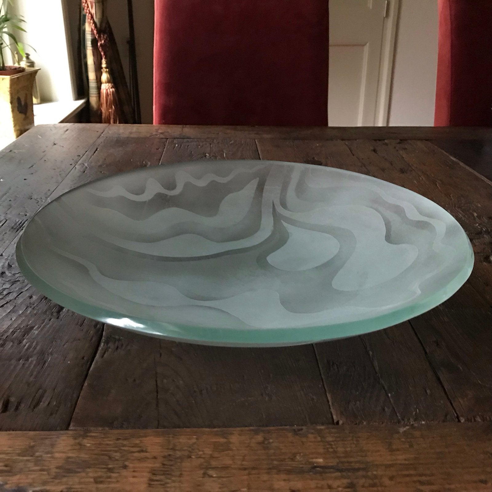 Abstracte glazen schaal met golvend patroon, Ophalen of Verzenden