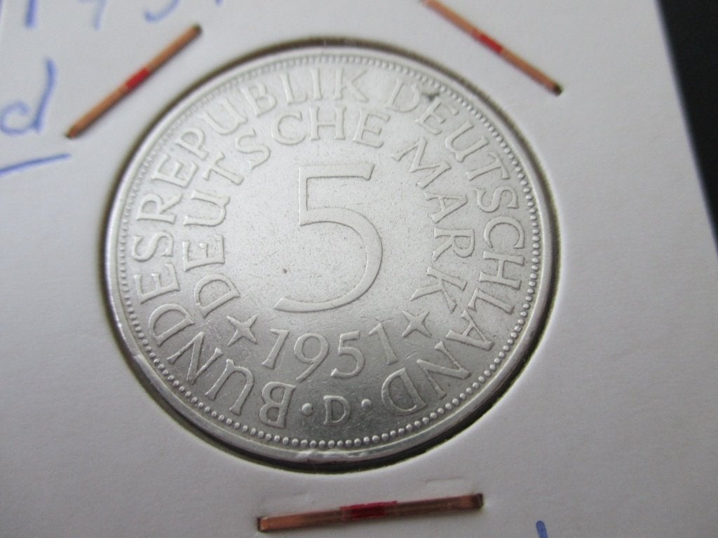 Duitsland 5 mark 1951 letter D, Ophalen of Verzenden, Duitsland, Losse munt, Zilver