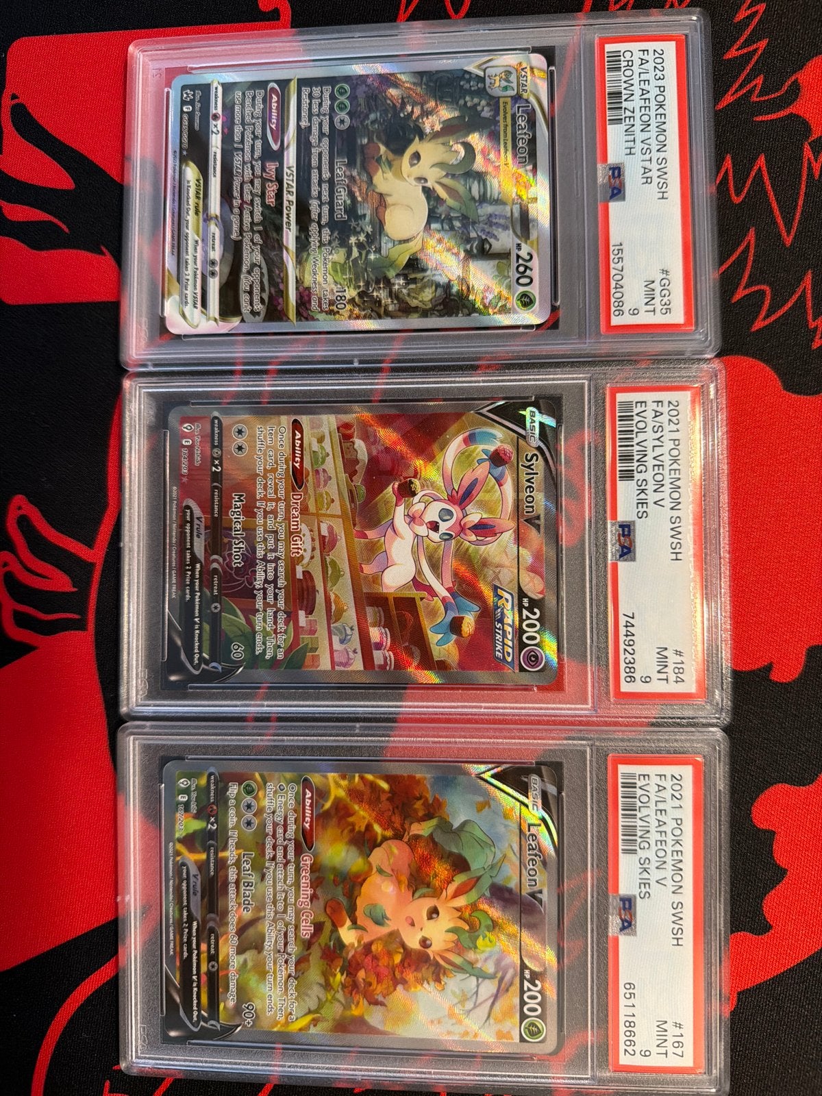 3x psa9 - Leafeon VSTAR, Sylveon V, Leafe, Ophalen of Verzenden, Zo goed als nieuw, Meerdere kaarten
