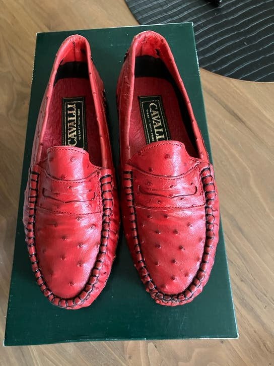 Nieuw! Cavalli dames schoenen mt 36 4 rood leder struisvogel, Instappers, Nieuw, Ophalen of Verzenden, Rood