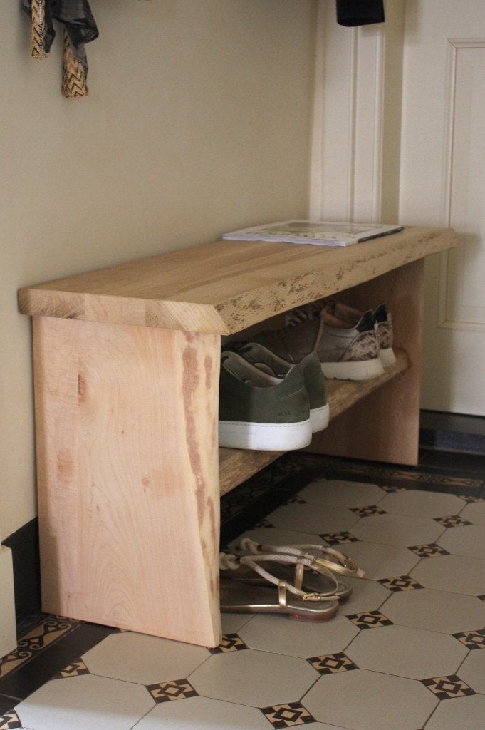 Massief houten bankje halbankje schoenenrek eikenhout 100 cm, Ophalen, Nieuw