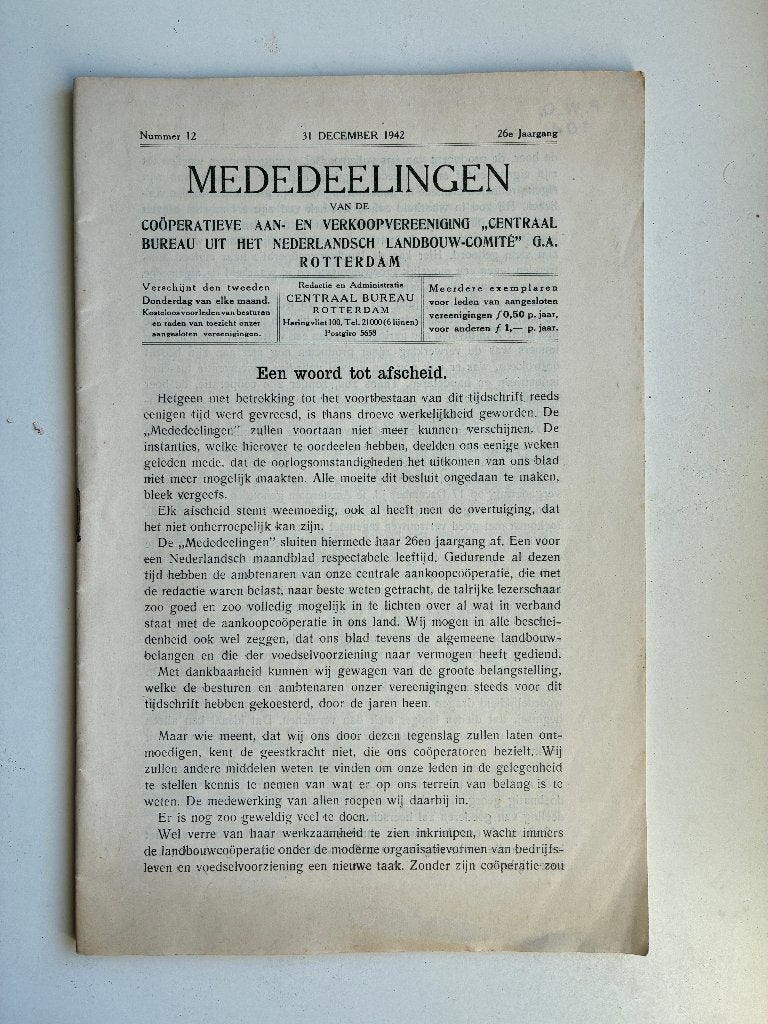 De Mededeelingen(Centraal Bureau Rotterdam/agrarisch), Ophalen of Verzenden, Zo goed als nieuw, Centraal Bureau Rotterdam