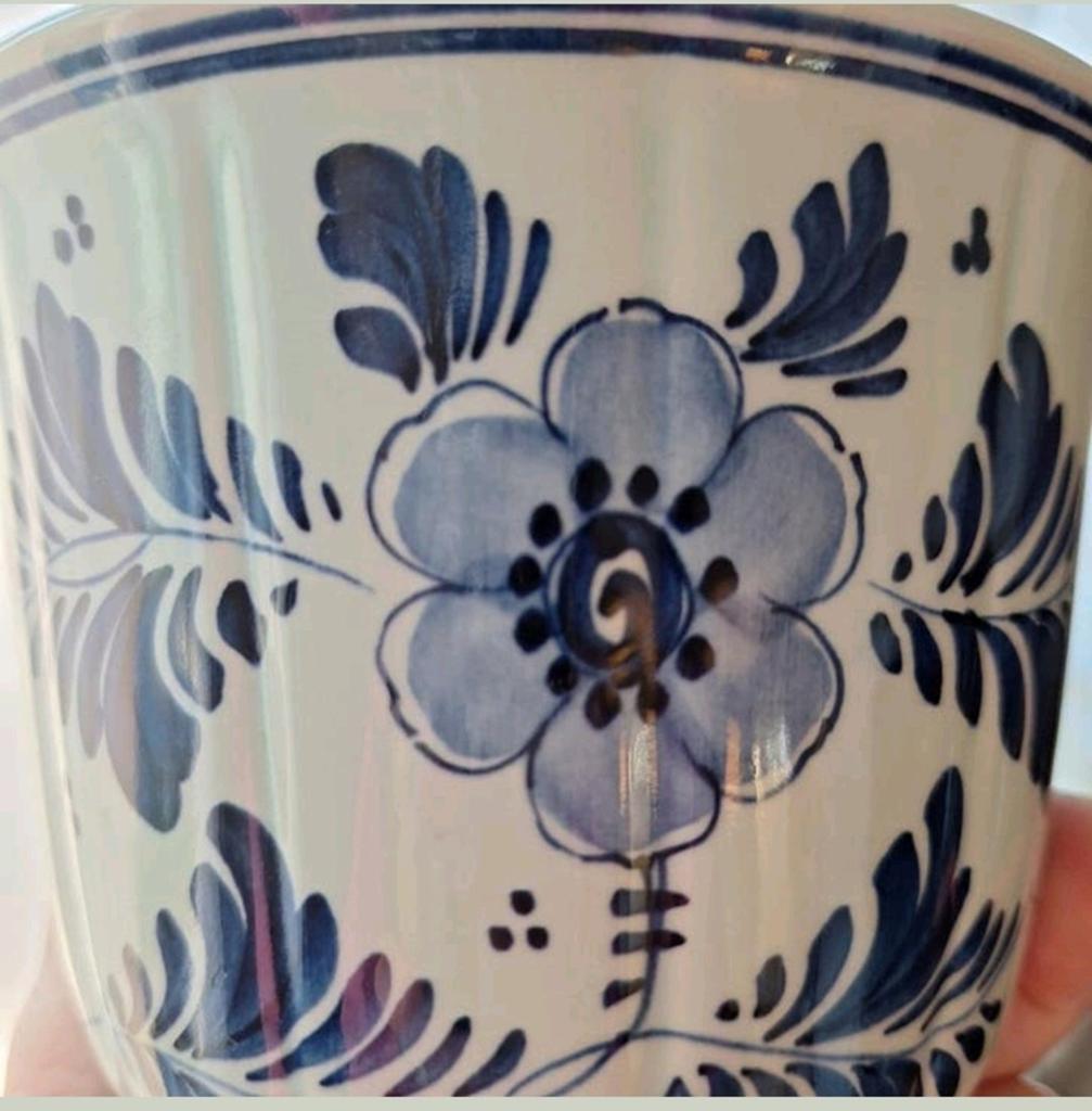 Prachtige Delfts Blauwe bloempot, handgeschilderd, Ophalen of Verzenden