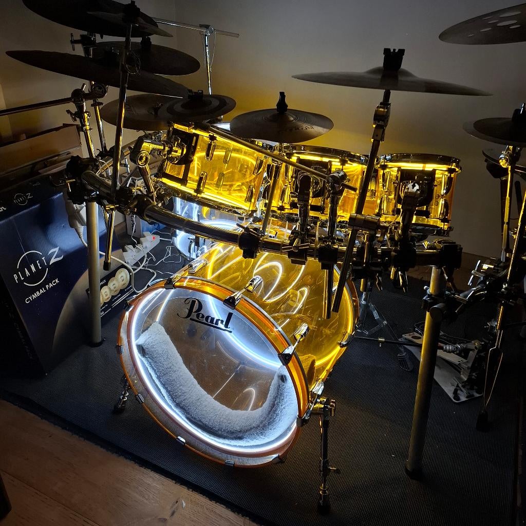 Pearl crystal beat acryl drumstel in led uitvoering, Ophalen, Zo goed als nieuw, Drums of Percussie