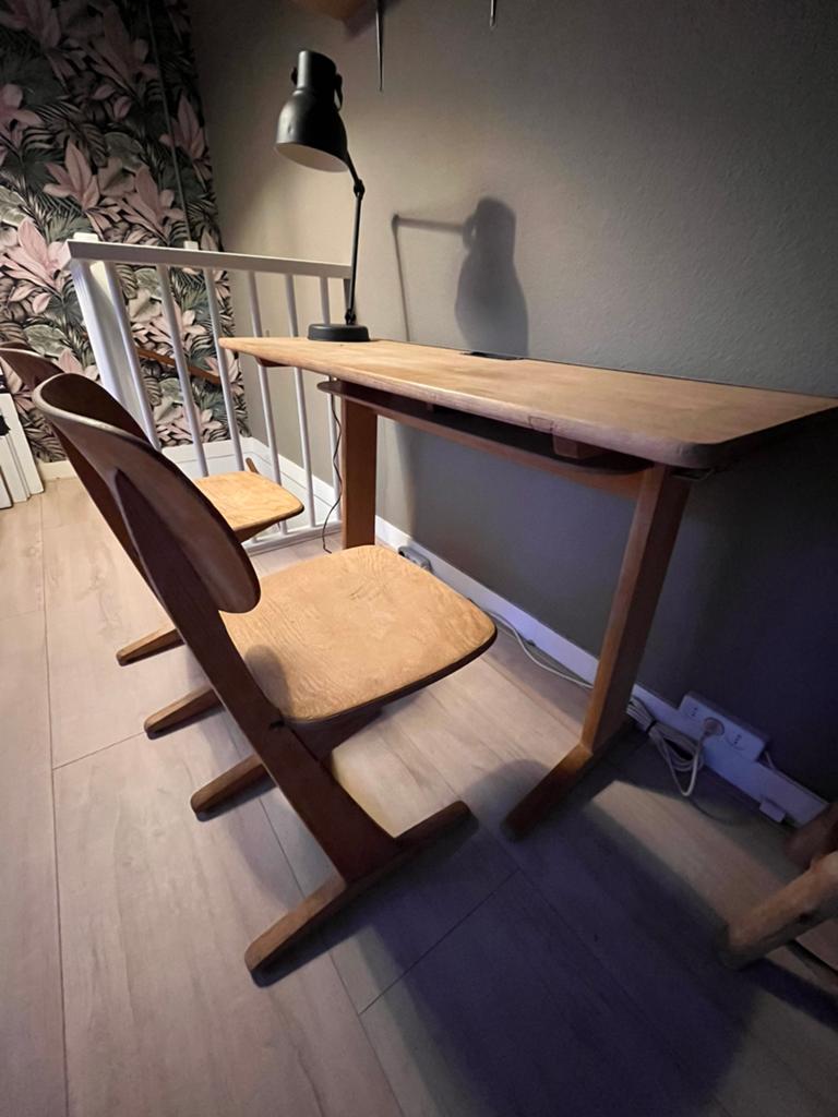 Schoolbank met stoelen vintage, Kinderen en Baby's, Ophalen, Stoel(en)