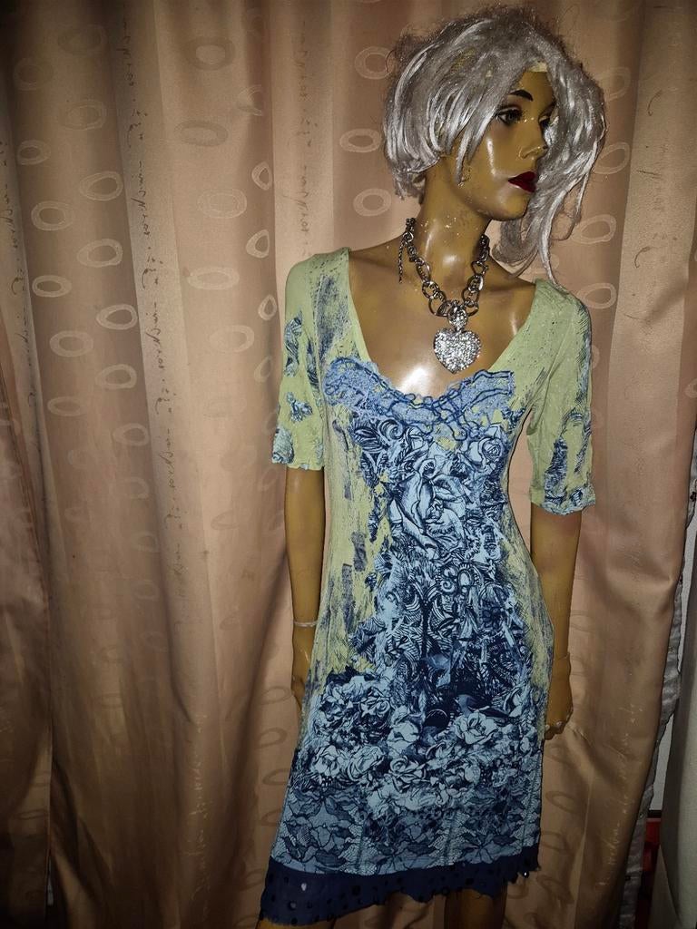 Zomers jurkje met blauw-geel patroon save the Queen maat M, Kleding | Dames, Jurken, Maat 38/40 (M), Blauw, Zo goed als nieuw