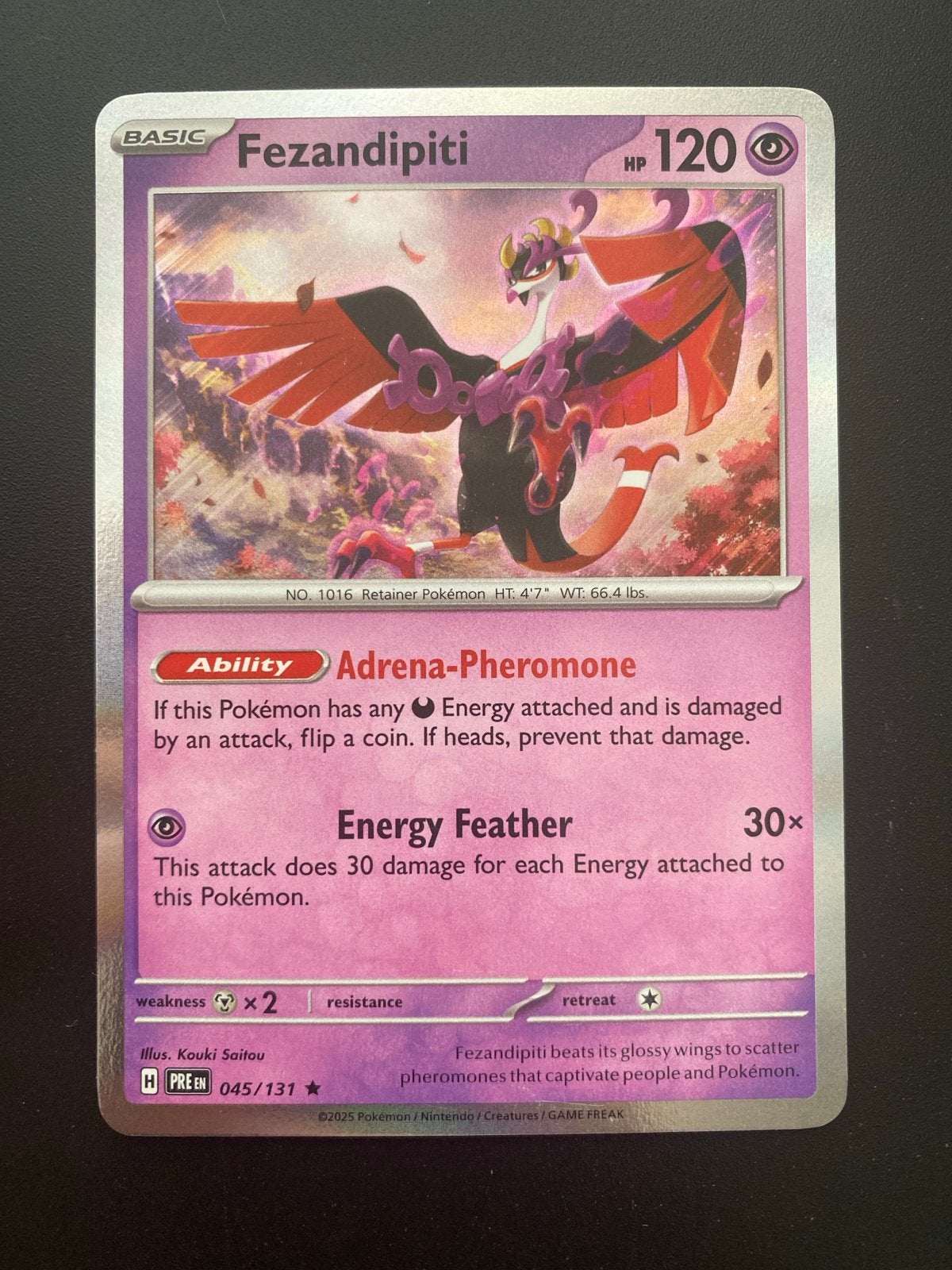 Fezandipiti 045/131 Rare Holo Prismatic Evolutions, Ophalen of Verzenden, Zo goed als nieuw, Losse kaart, Foil