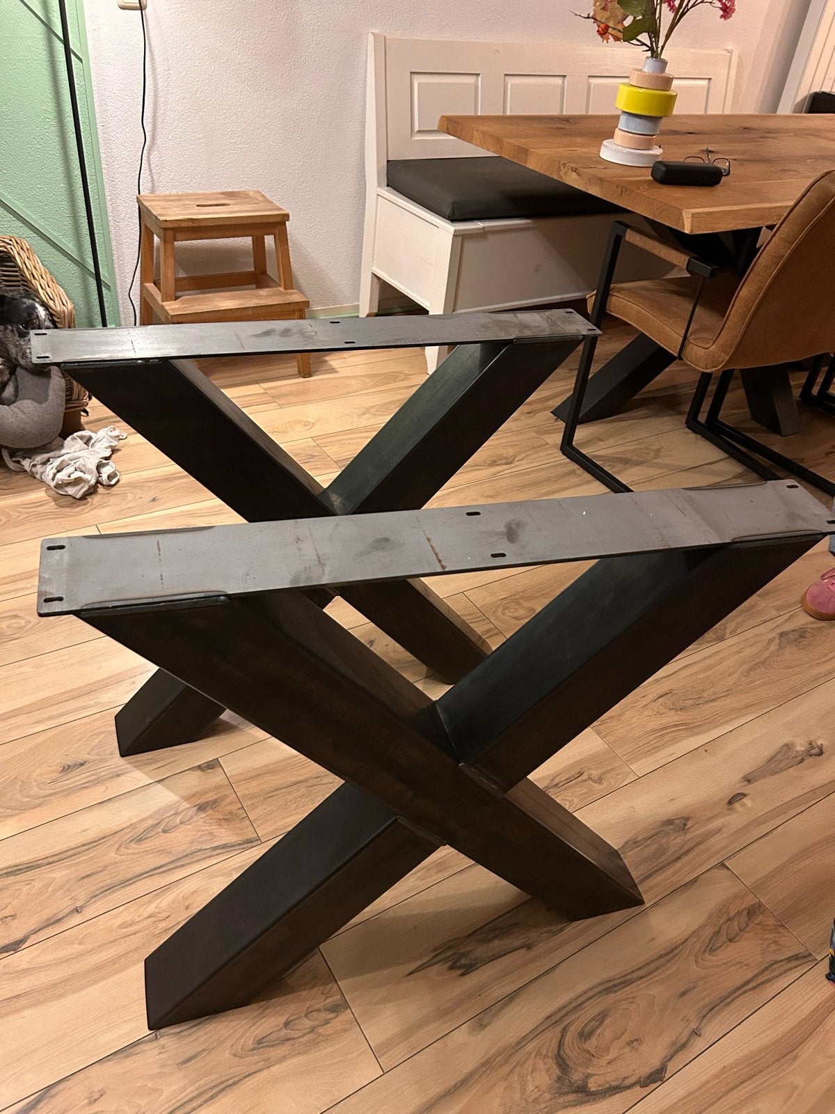 Set van 2 stalen X-poten voor tafel - industrieel Zwart, Ophalen, Tafelpoot, 50 tot 100 cm, 50 tot 100 cm